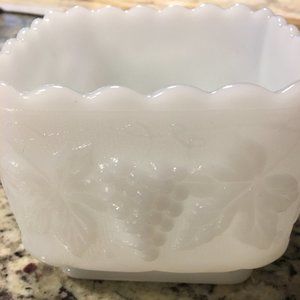 Vintage Milk Glass Grape Leaf Dish